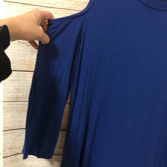 [Halogen] Knit Cold Shoulder Tee - Blue - Picture 4 of 5